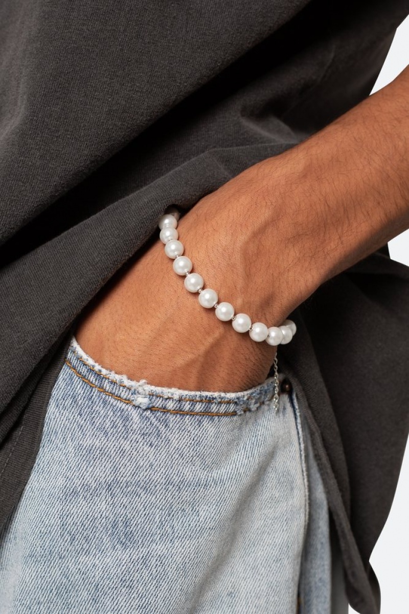 Bijoux Mnml Pearl and Metal Bead Bracelet Blanche  | EKA-0901653