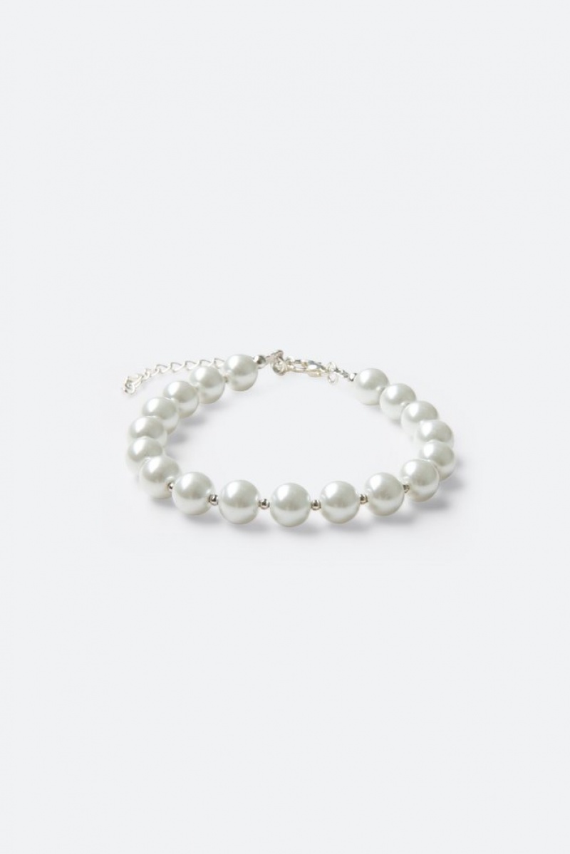 Bijoux Mnml Pearl and Metal Bead Bracelet Blanche  | EKA-0901653