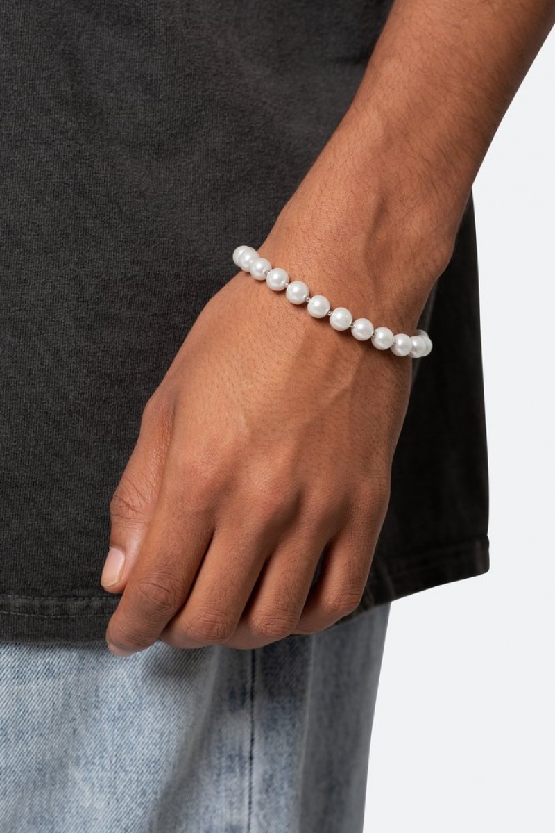 Bijoux Mnml Pearl and Metal Bead Bracelet Blanche  | EKA-0901653