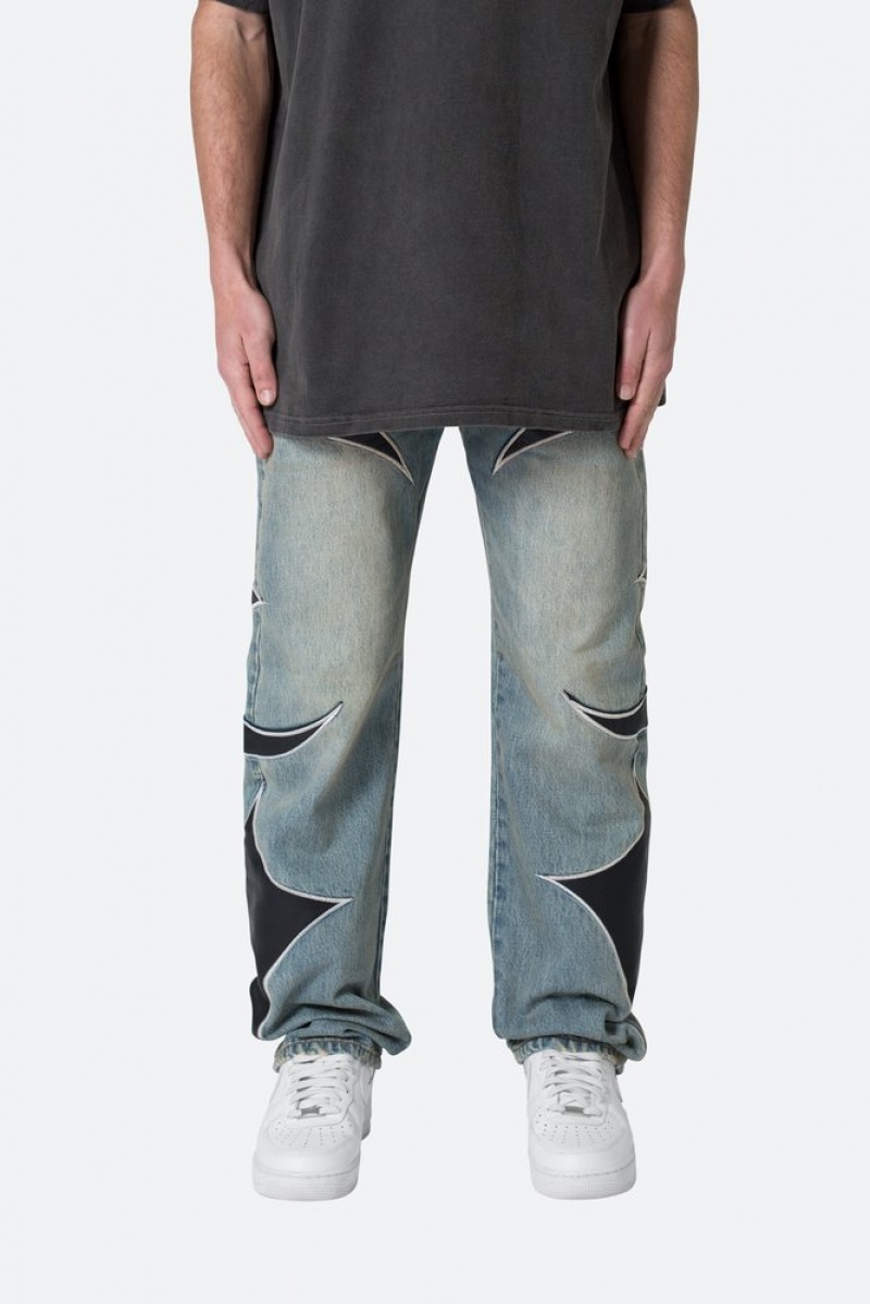 Baggy Denim Mnml Tribal Patched Denim Blue/Black  | GZO-6049810