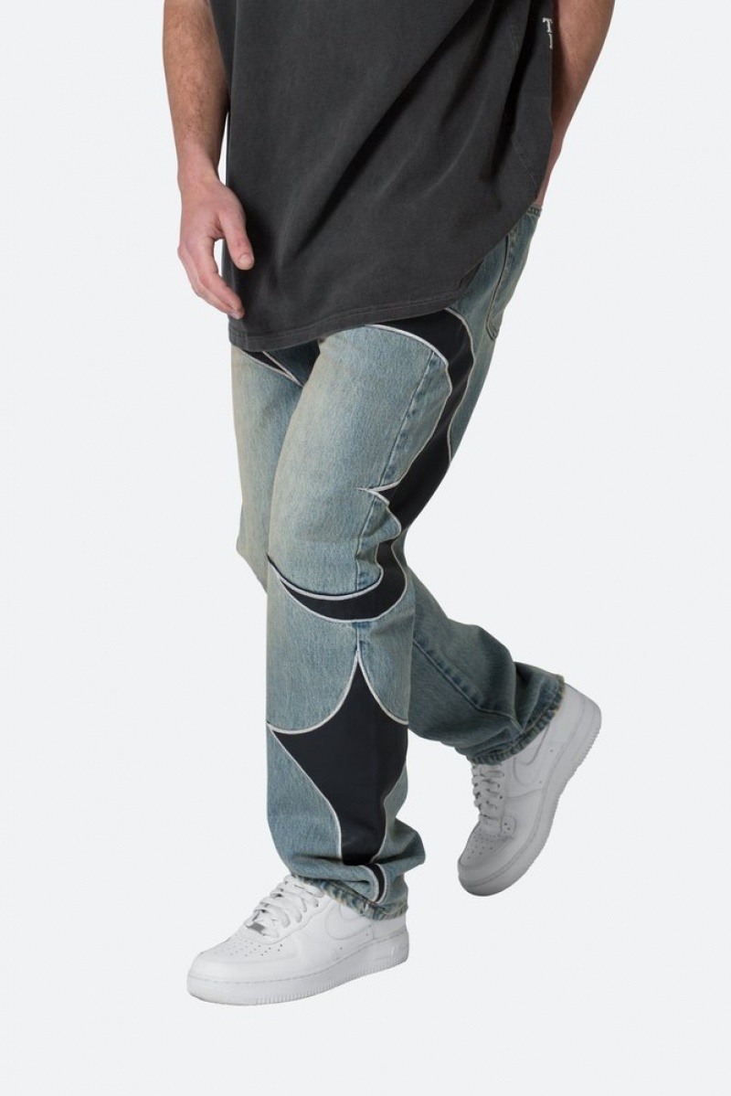 Baggy Denim Mnml Tribal Patched Denim Blue/Black  | GZO-6049810