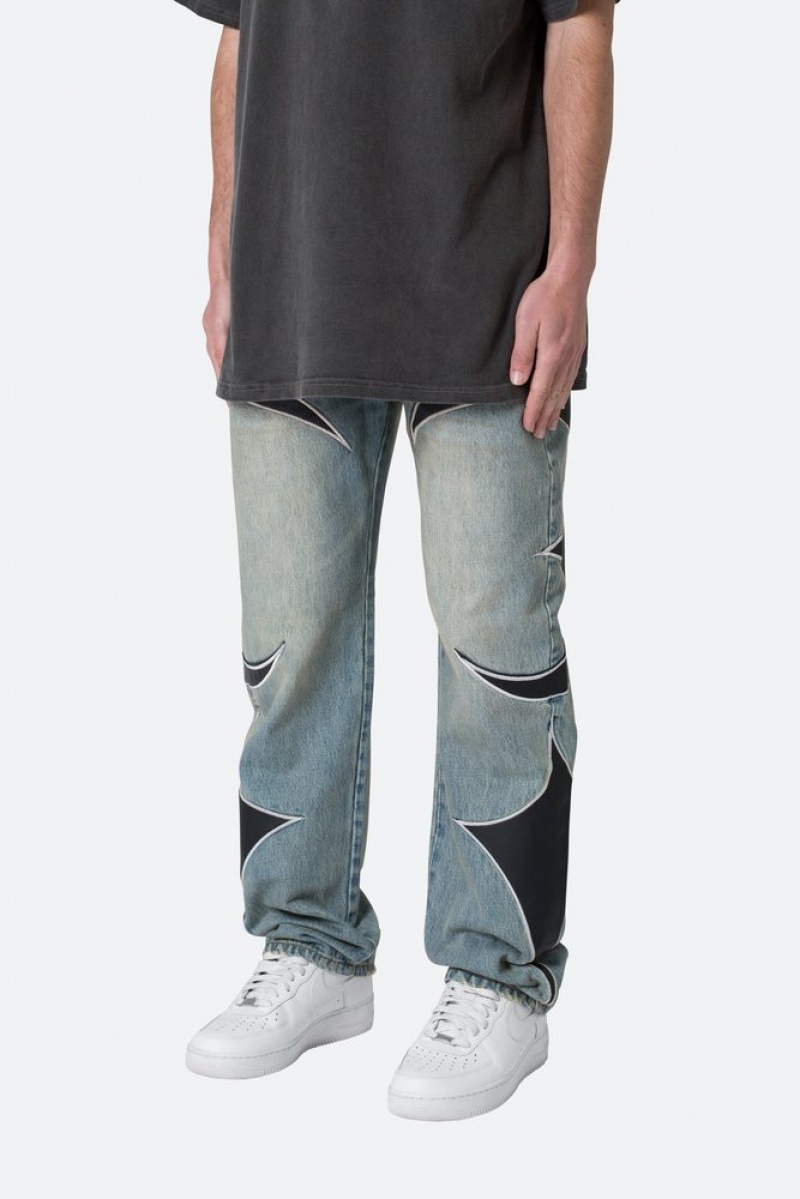 Baggy Denim Mnml Tribal Patched Denim Blue/Black  | GZO-6049810