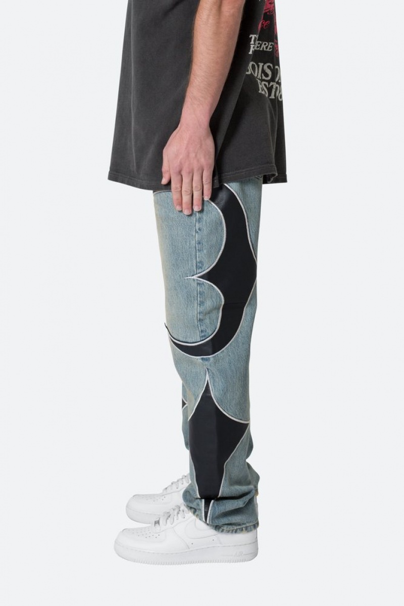 Baggy Denim Mnml Tribal Patched Denim Blue/Black  | GZO-6049810