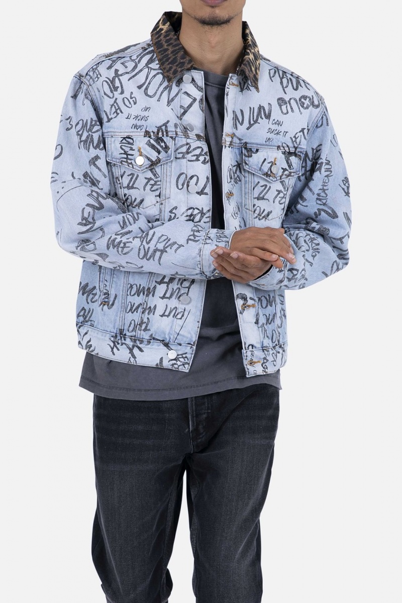 Vestes Mnml Scribble Trucker Jacket Bleu Homme | DVD-9096805