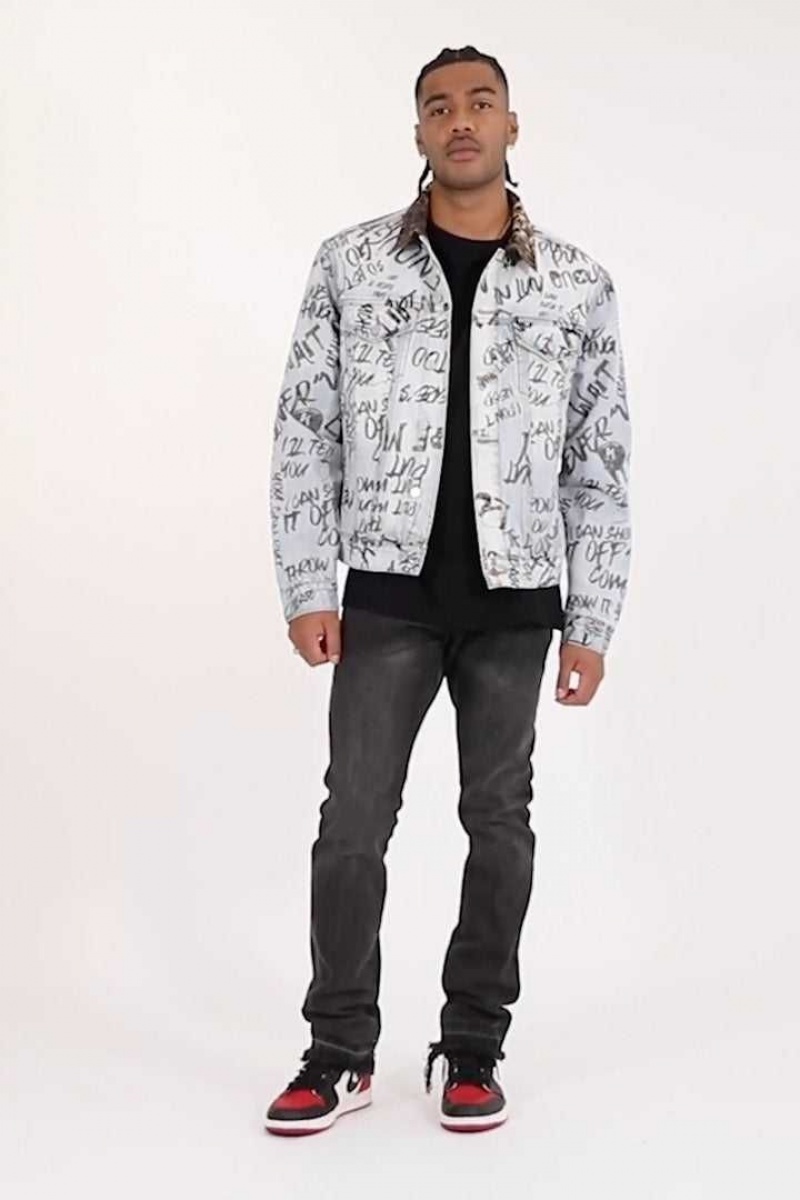 Vestes Mnml Scribble Trucker Jacket Bleu Homme | DVD-9096805