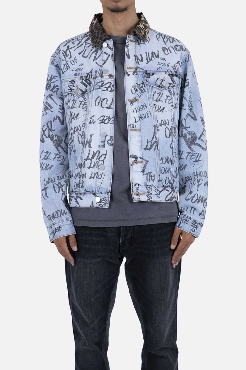 Vestes Mnml Scribble Trucker Jacket Bleu Homme | DVD-9096805