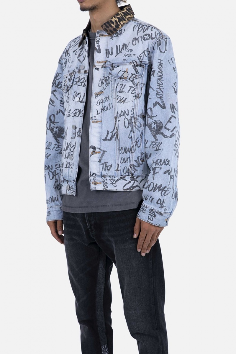 Vestes Mnml Scribble Trucker Jacket Bleu Homme | DVD-9096805