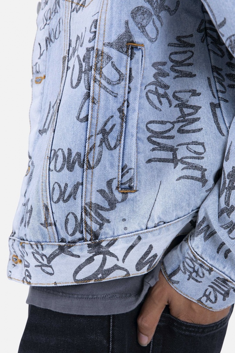 Vestes Mnml Scribble Trucker Jacket Bleu Homme | DVD-9096805