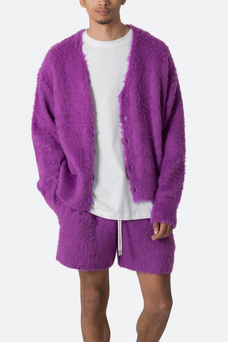 Sweats Mnml Fuzzy Cardigan Pull Violette  | FJR-9358452