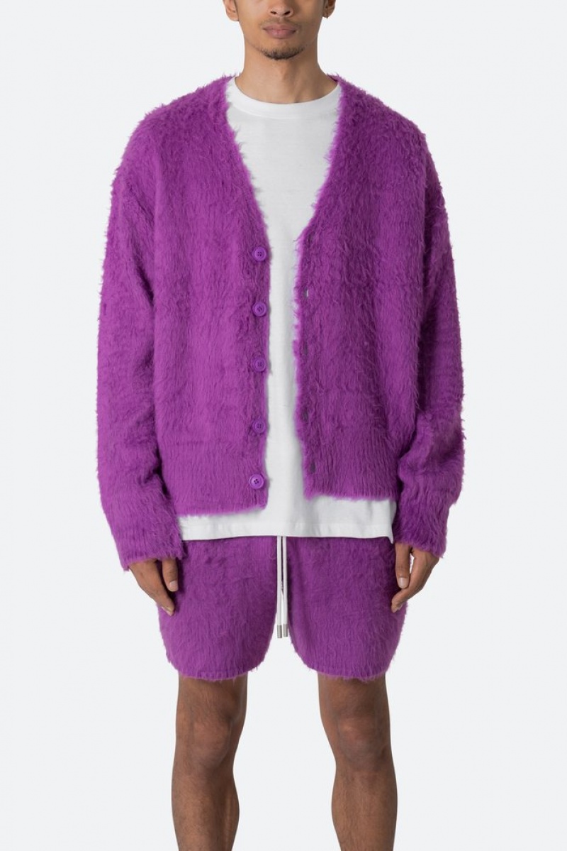 Sweats Mnml Fuzzy Cardigan Pull Violette  | FJR-9358452