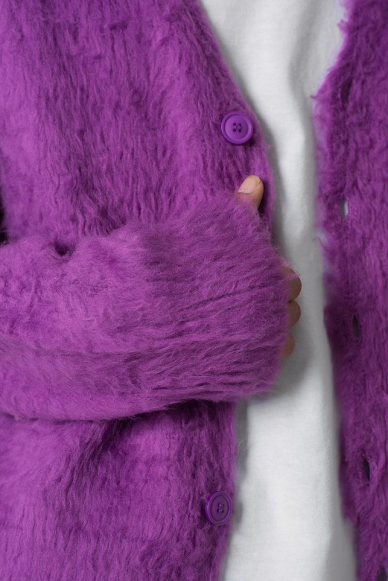 Sweats Mnml Fuzzy Cardigan Pull Violette  | FJR-9358452