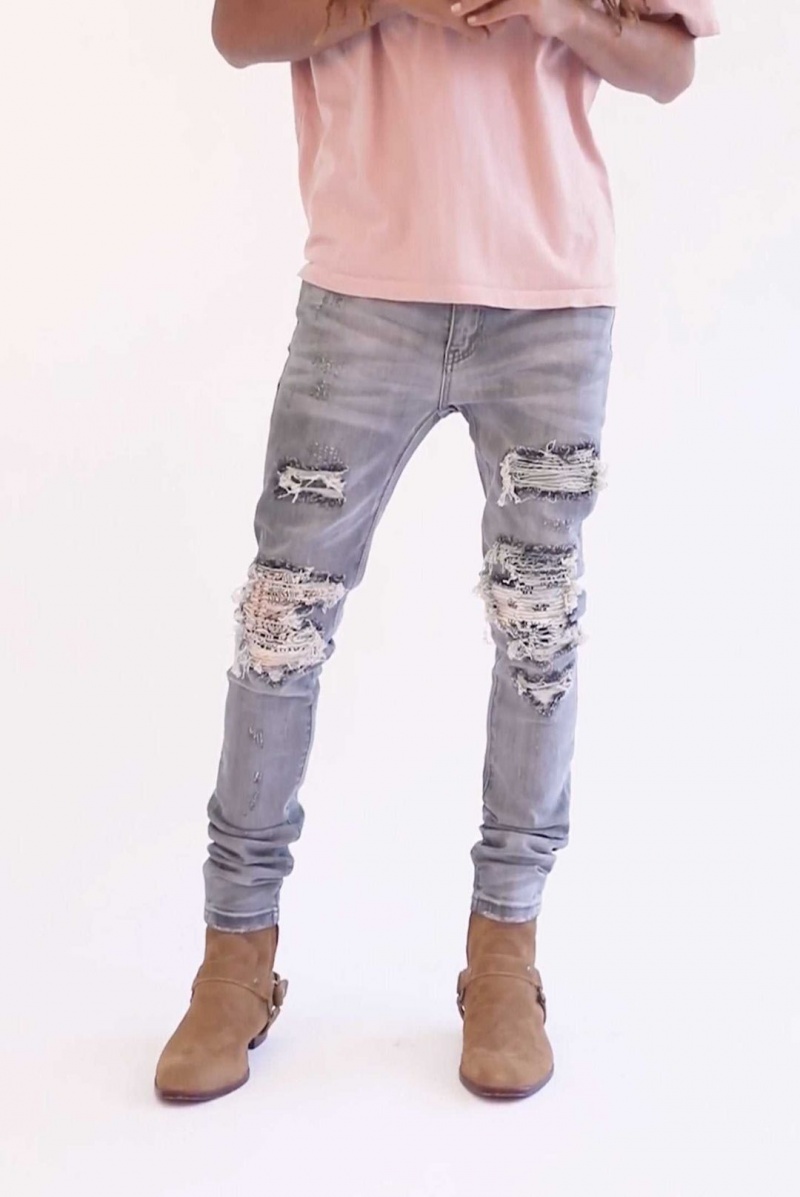 Skinny Denim Mnml X284 Moto Mince Denim Grey/Blue Homme | MTD-1040741