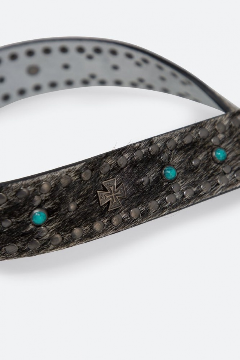 Ceintures Mnml Patterned Turquoise Studded Belt Noir  | WSM-0058989