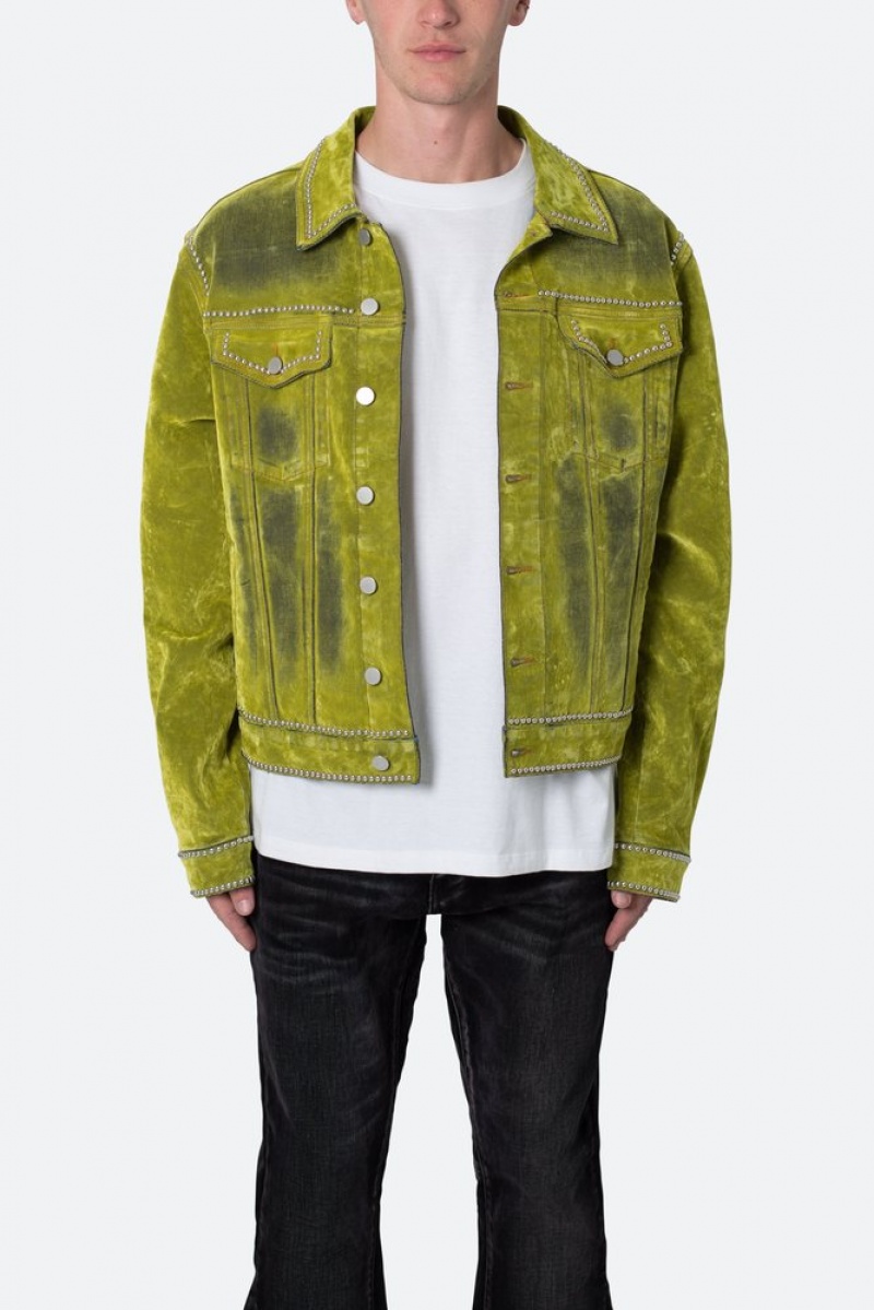 Vestes Mnml Studded Daim Denim Jacket Vert  | EBS-9993106