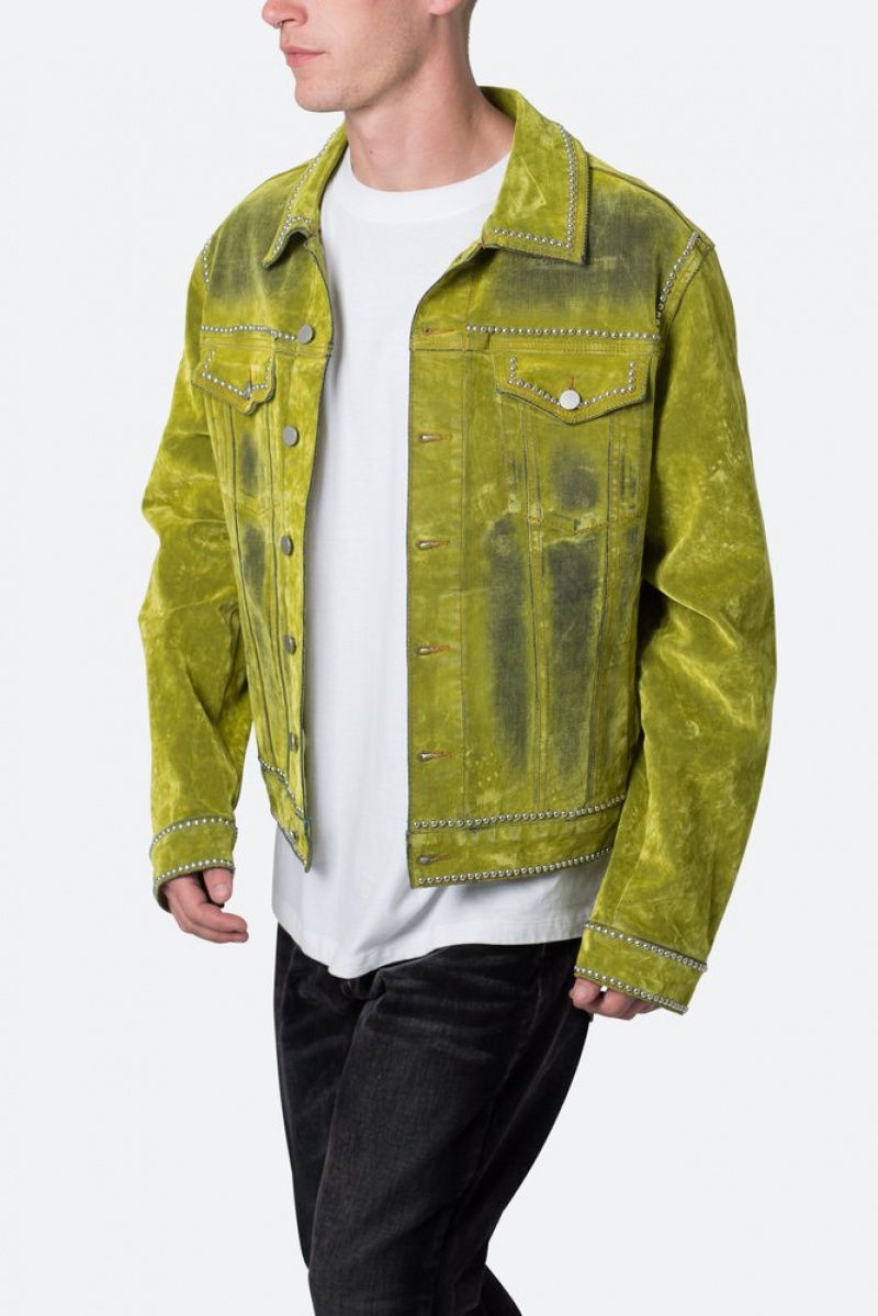 Vestes Mnml Studded Daim Denim Jacket Vert  | EBS-9993106