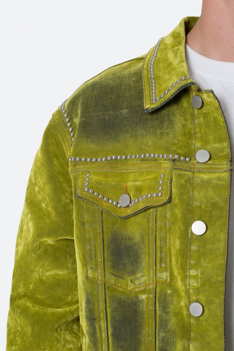 Vestes Mnml Studded Daim Denim Jacket Vert  | EBS-9993106