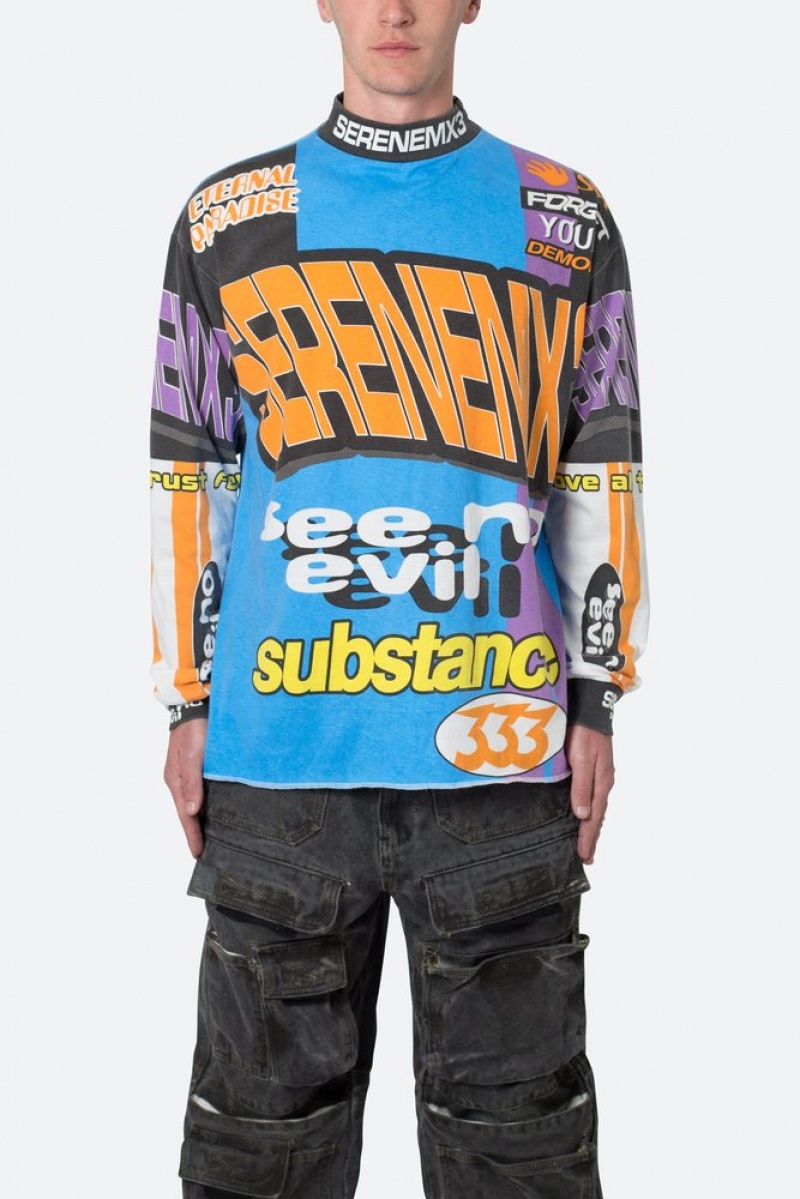 L/S Tees Mnml Mock Neck Motocross L/S Tee Blue/Multi  | JQW-3808099