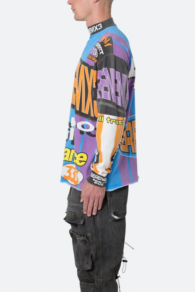 L/S Tees Mnml Mock Neck Motocross L/S Tee Blue/Multi  | JQW-3808099