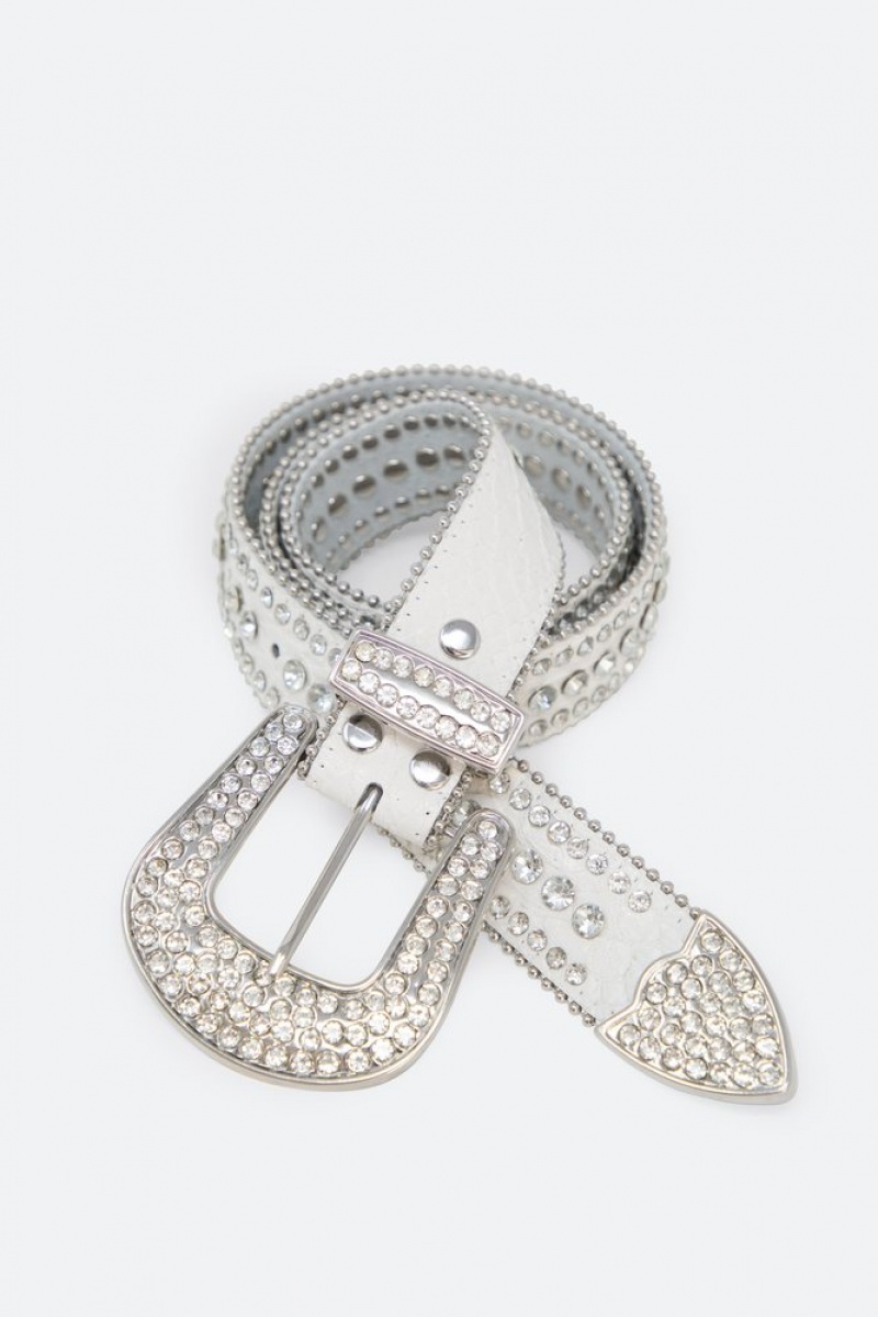 Ceintures Mnml Linear Rhinestone Belt Blanche  | SXP-0661596