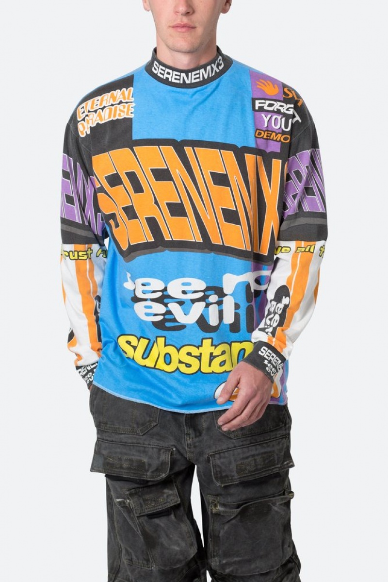 L/S Tees Mnml Mock Neck Motocross L/S Tee Blue/Multi  | JQW-3808099