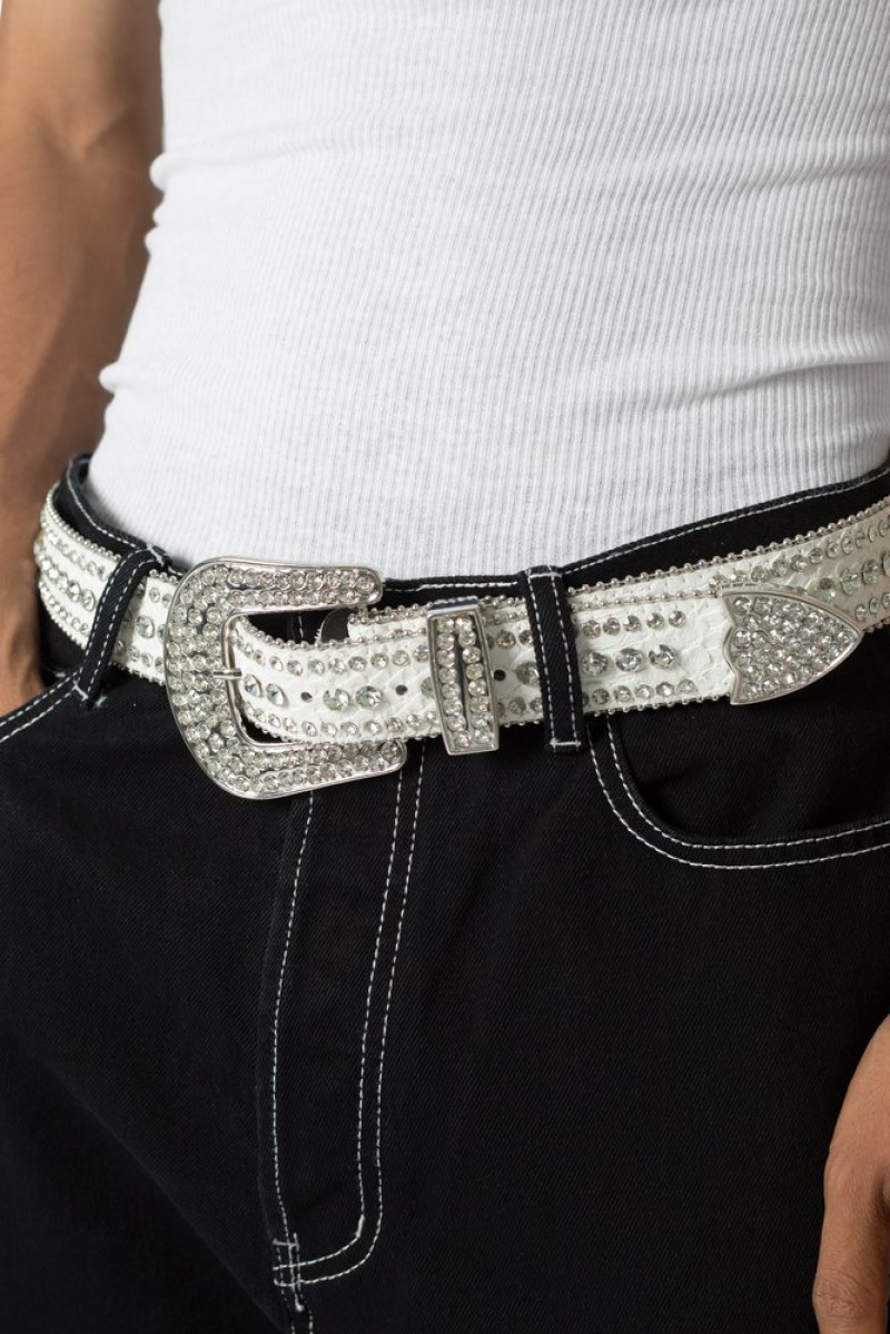 Ceintures Mnml Linear Rhinestone Belt Blanche  | SXP-0661596