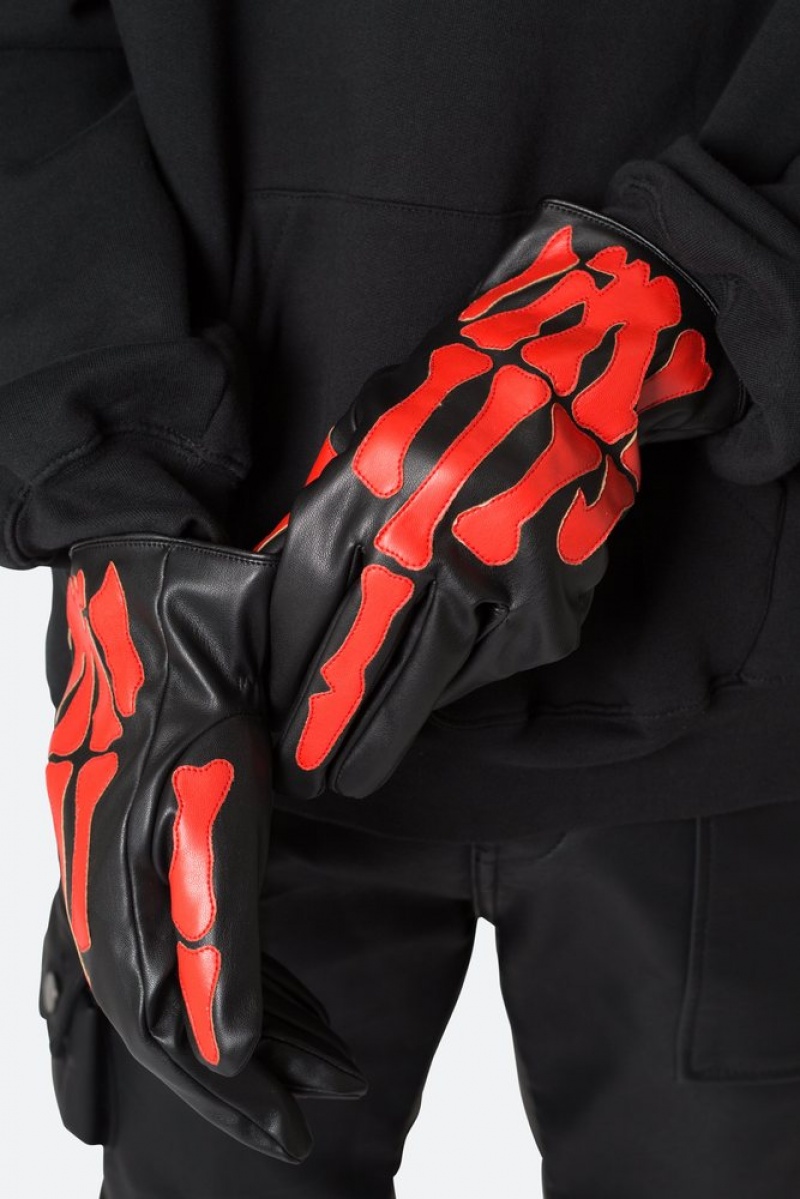 Gant Mnml Skeleton Gloves Black/Red  | WDV-7609864