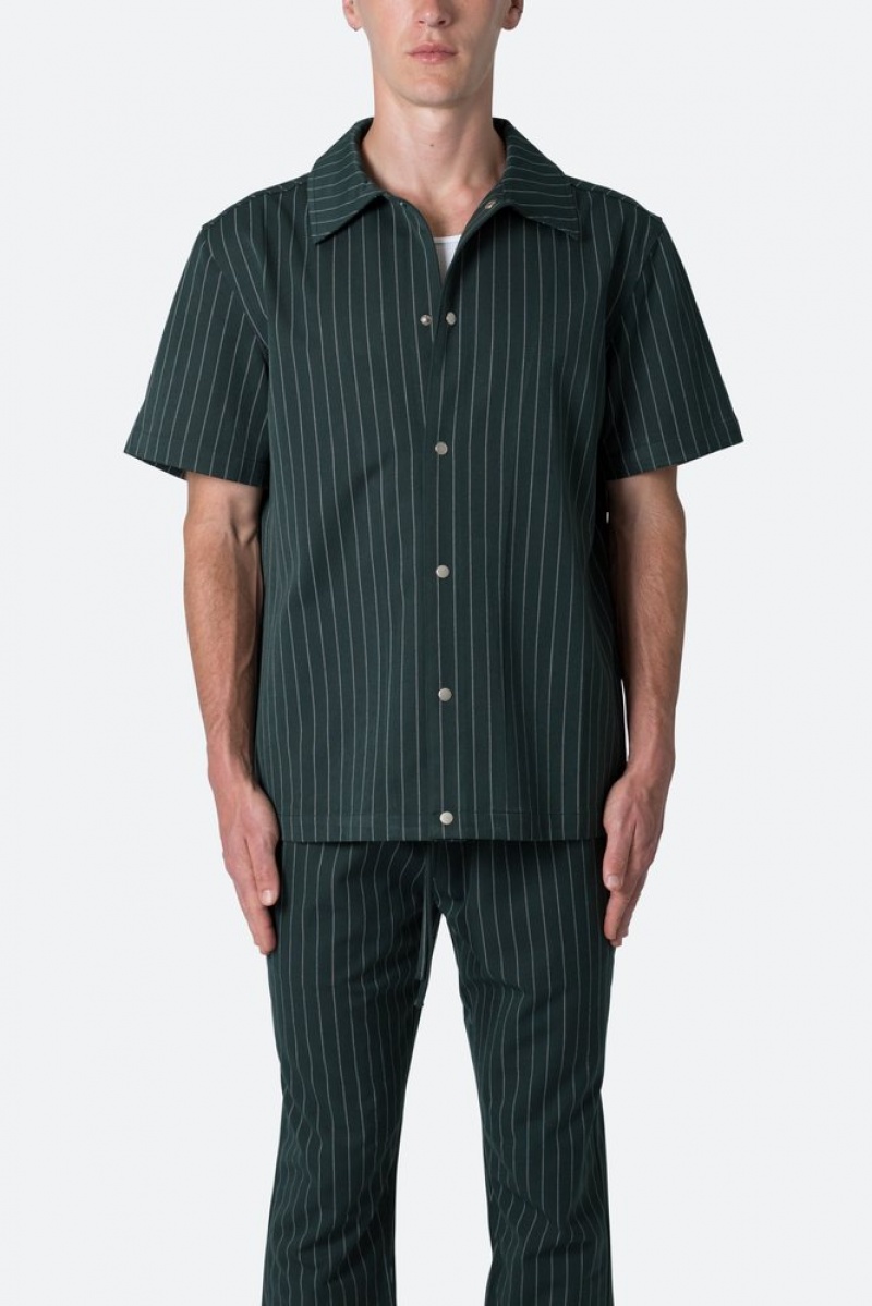 Chemises Mnml Pinstripe Corta Sleeve Shirt Vert  | QQF-7744775