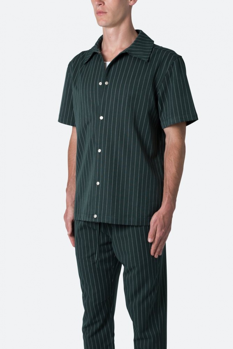 Chemises Mnml Pinstripe Corta Sleeve Shirt Vert  | QQF-7744775