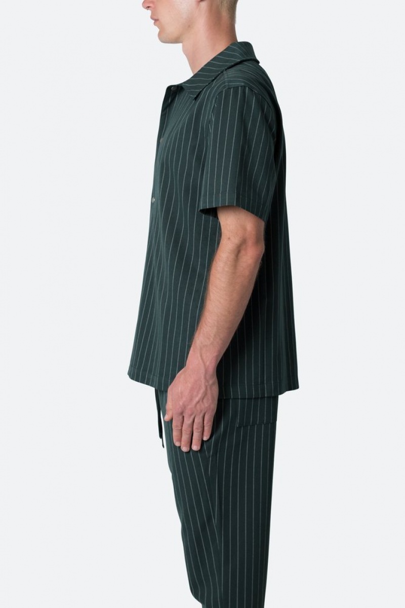 Chemises Mnml Pinstripe Corta Sleeve Shirt Vert  | QQF-7744775