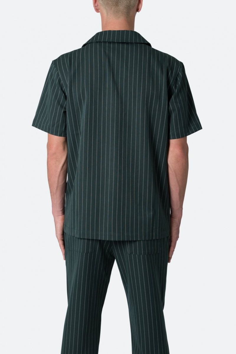 Chemises Mnml Pinstripe Corta Sleeve Shirt Vert  | QQF-7744775