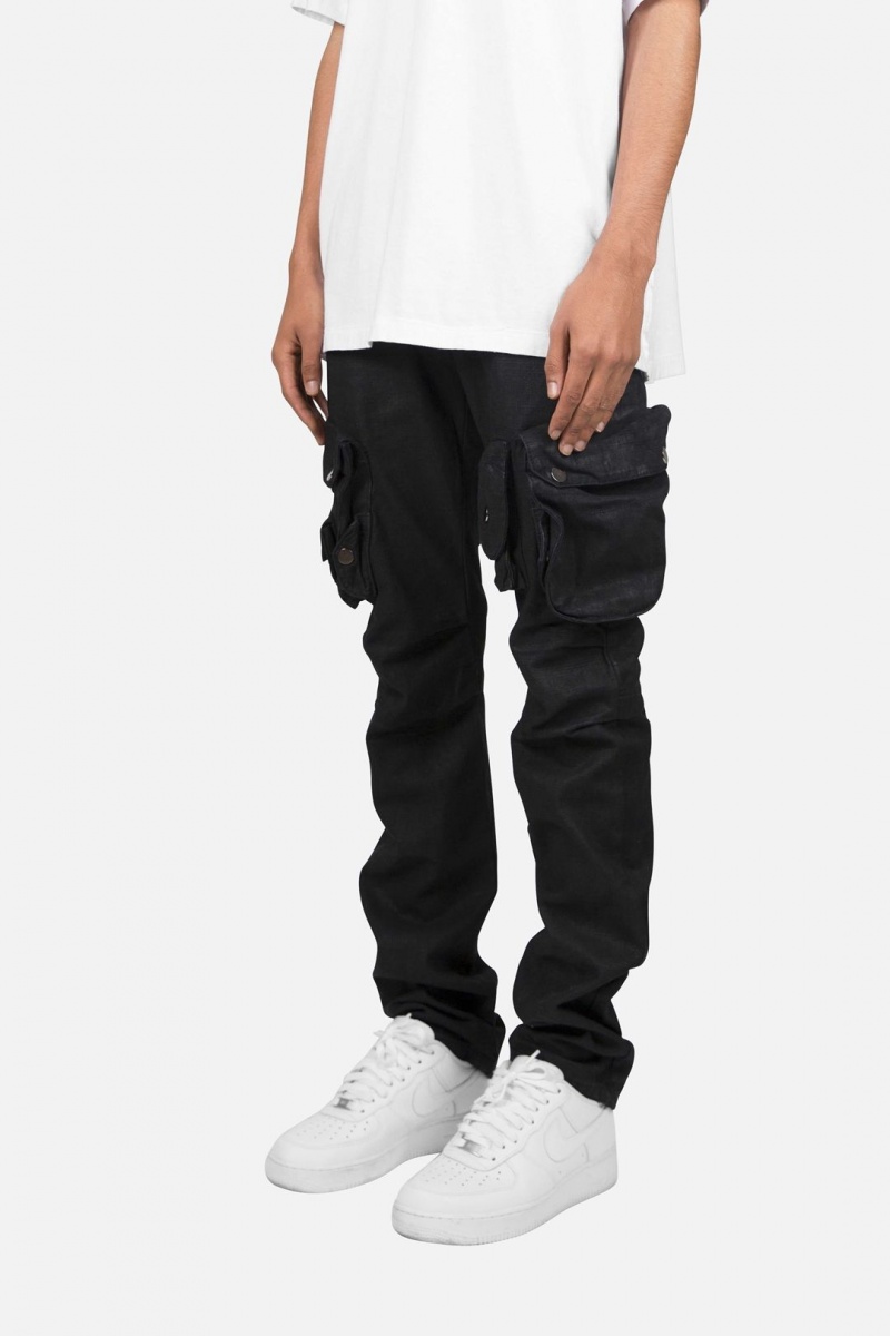 Straight Denim Mnml Waxed Denim Cargo Pants Noir Homme | HSV-4467659