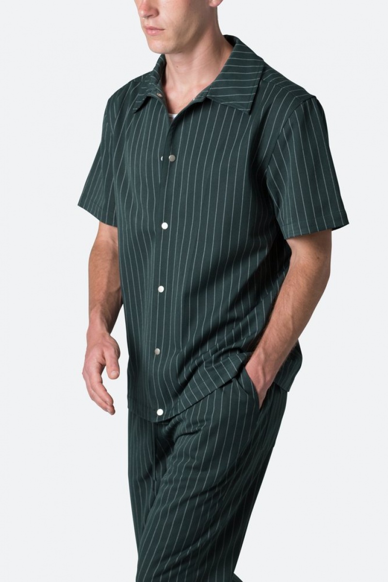 Chemises Mnml Pinstripe Corta Sleeve Shirt Vert  | QQF-7744775