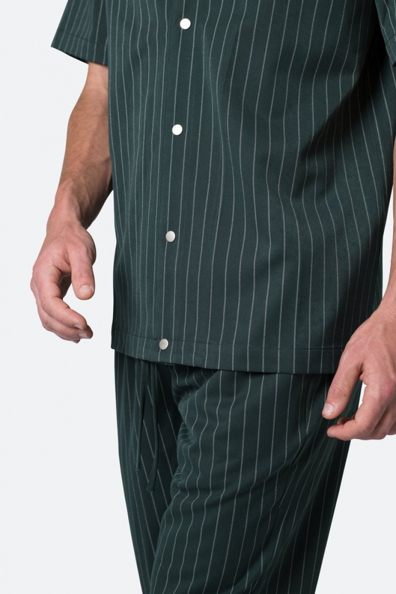 Chemises Mnml Pinstripe Corta Sleeve Shirt Vert  | QQF-7744775