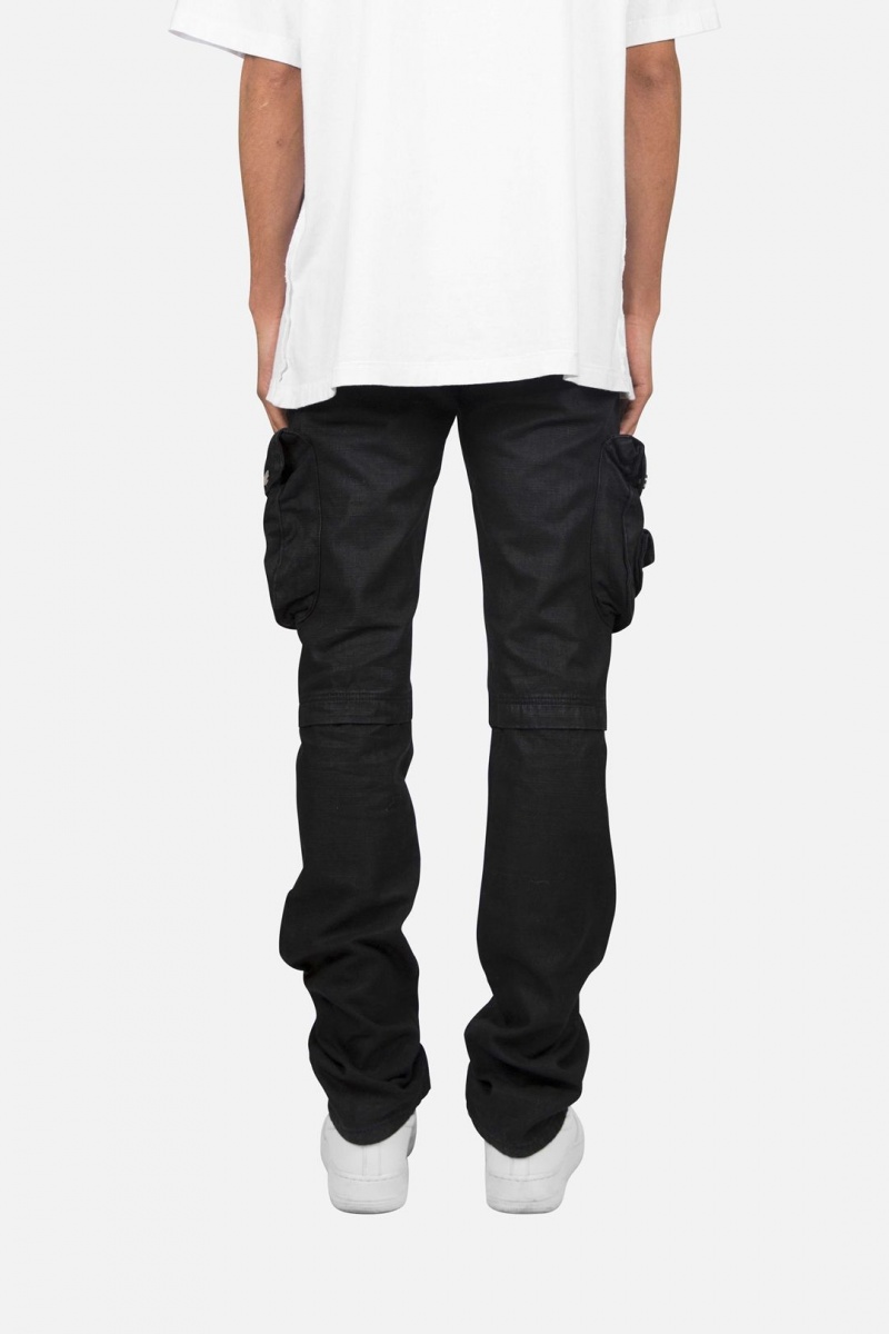 Straight Denim Mnml Waxed Denim Cargo Pants Noir Homme | HSV-4467659