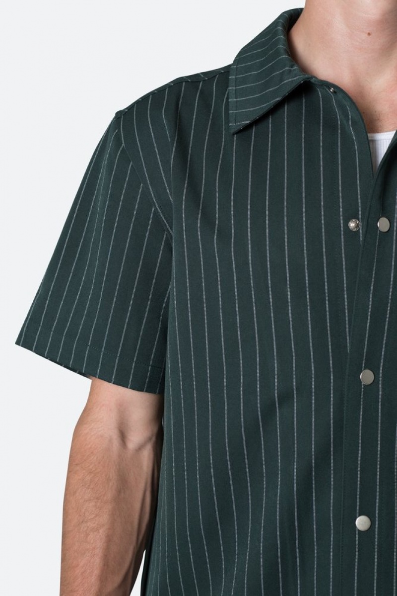 Chemises Mnml Pinstripe Corta Sleeve Shirt Vert  | QQF-7744775