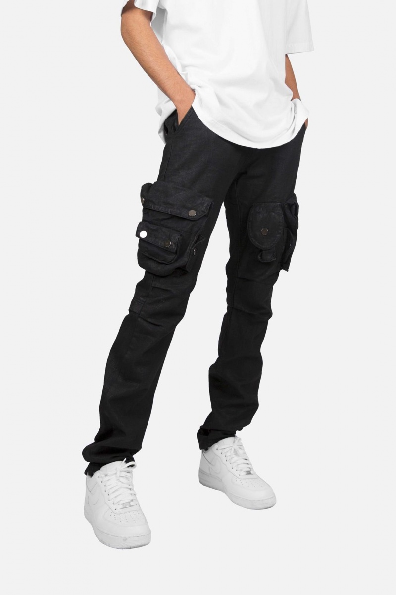 Straight Denim Mnml Waxed Denim Cargo Pants Noir Homme | HSV-4467659