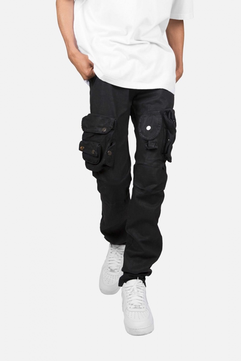 Straight Denim Mnml Waxed Denim Cargo Pants Noir Homme | HSV-4467659