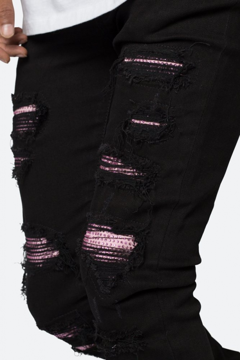 Skinny Denim Mnml X555 Crystal Mince Denim Black/Pink  | HYH-4533009