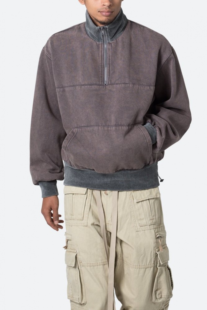 Sweats Mnml Washed 3/4 Fleece Pullover Noir  | QQO-8856069