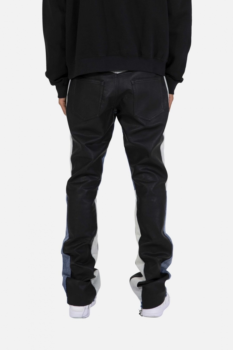 Flare Denim Mnml B417 Cuir Flare Pants Black/Blue Homme | QZB-0061213