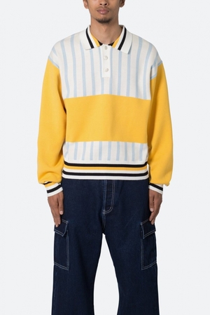 Chemises Mnml Knit Stripe L/S Polo Blue/Yellow  | MKO-3053643