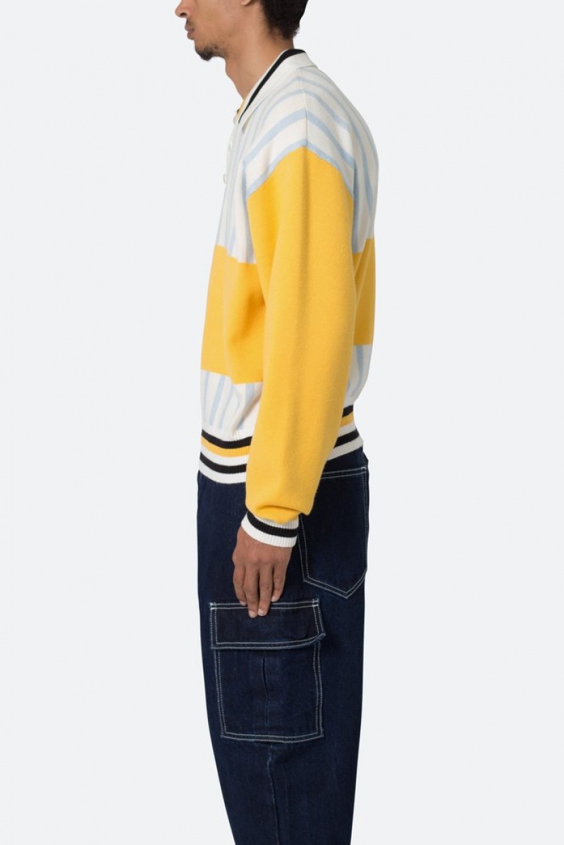 Chemises Mnml Knit Stripe L/S Polo Blue/Yellow  | MKO-3053643