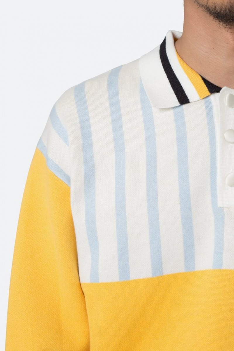 Chemises Mnml Knit Stripe L/S Polo Blue/Yellow  | MKO-3053643