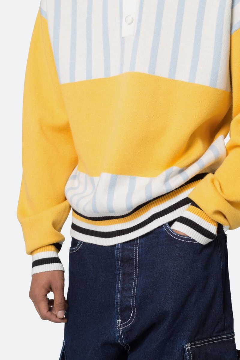 Chemises Mnml Knit Stripe L/S Polo Blue/Yellow  | MKO-3053643