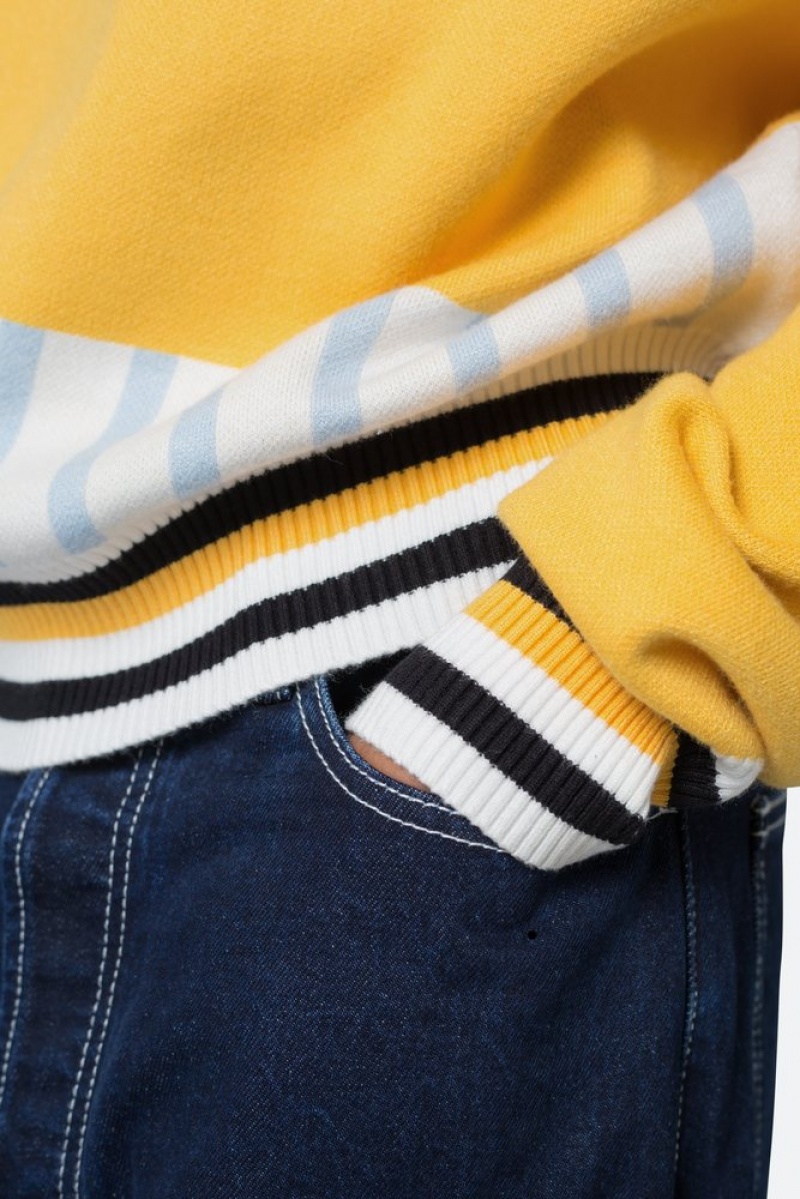 Chemises Mnml Knit Stripe L/S Polo Blue/Yellow  | MKO-3053643