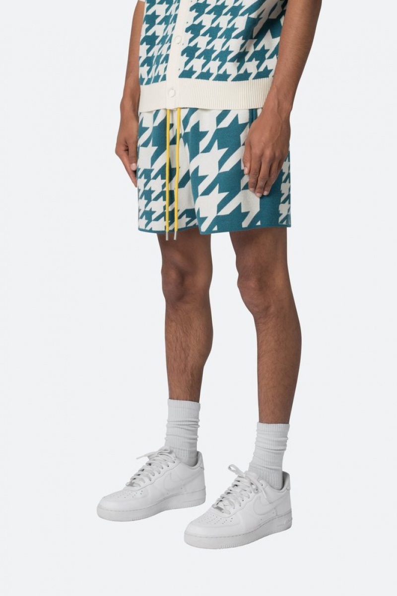 Short Mnml Houndstooth Knit Shorts Teal  | KUP-9235686