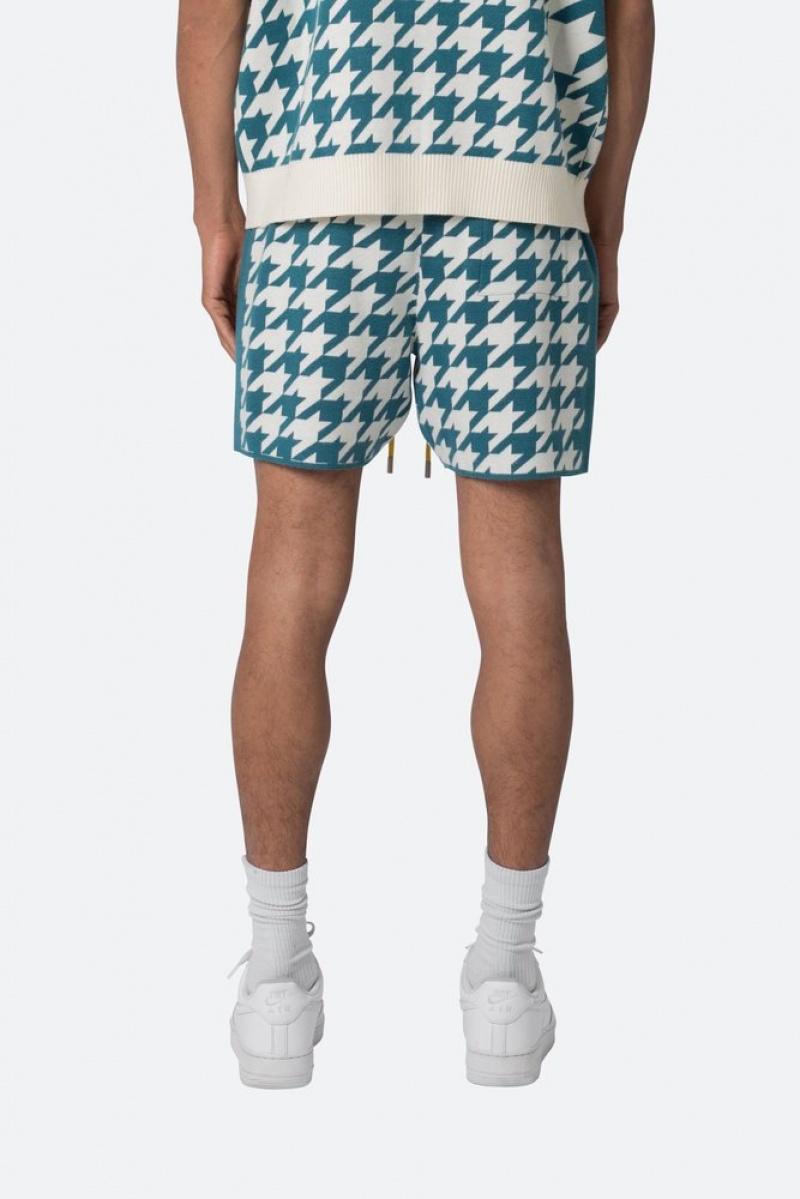 Short Mnml Houndstooth Knit Shorts Teal  | KUP-9235686