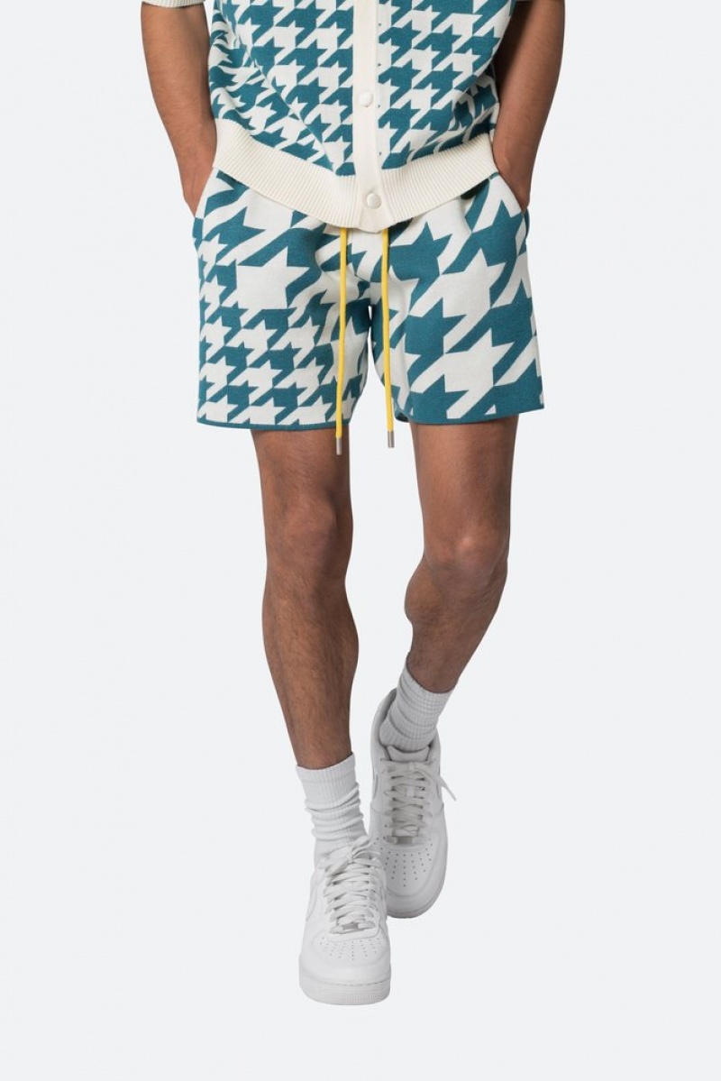 Short Mnml Houndstooth Knit Shorts Teal  | KUP-9235686