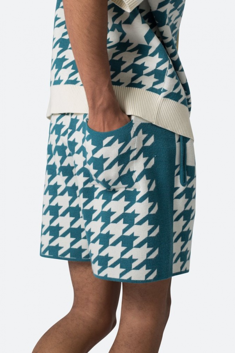 Short Mnml Houndstooth Knit Shorts Teal  | KUP-9235686