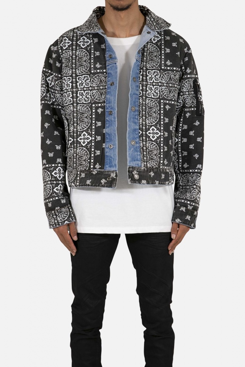 Vestes Mnml Reversible Paisley Trucker Jacket Blue/Black Homme | PWG-0400325